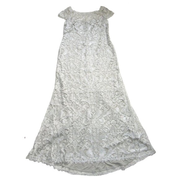 NWT TADASHI SHOJI Adena in Silver Corded Embroidery Gown Maxi Dress 18 - Picture 3 of 11